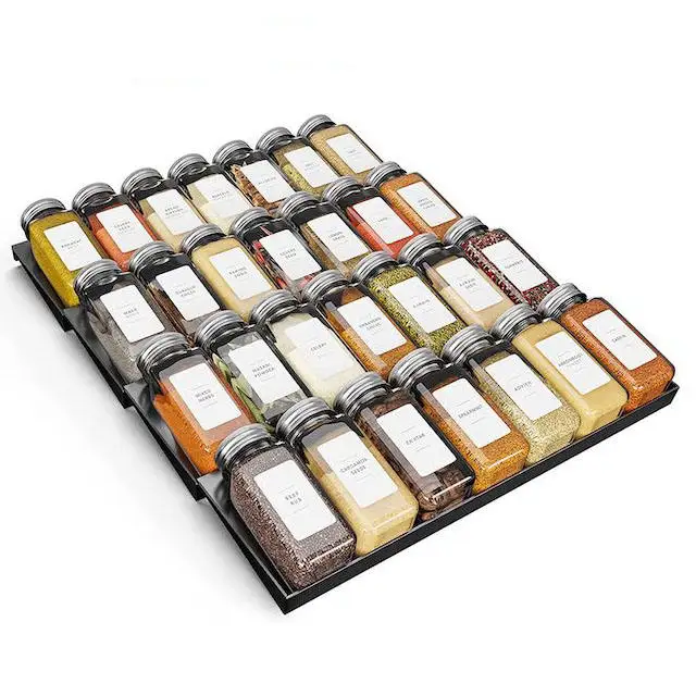 

Spice Drawer Organizer 4 Tier Seasoning Rack Tray Insert for Kitchen Drawers with 28 Spice Jars 386 Labels and Chalk Marker