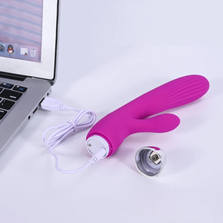 Usb Rechargeable Purple Color Sex Toys Woman Thrusting Rabbit Vibrator Soft Silicone Massager 