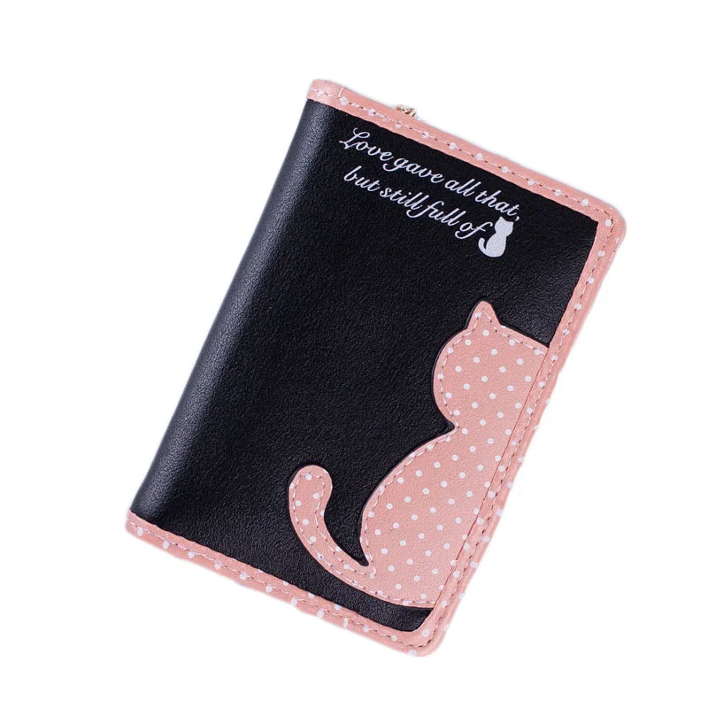 

Women's Short Korean Style Cute Hit Color Cat Dot Student Zipper Wallet Dasual Wallets Card Holder
