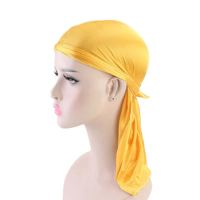 Wholesale Men Women Custom Silk Durags Long Tail Muslim Plain Unisex
