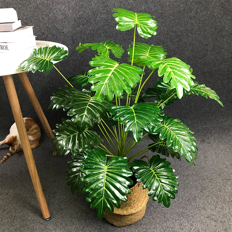 

95cm Large Artificial Palm Tree Plants Tropical Monstera Branch Plastic False Turtle Leaf For Home Garden Office Room Decor, As shown