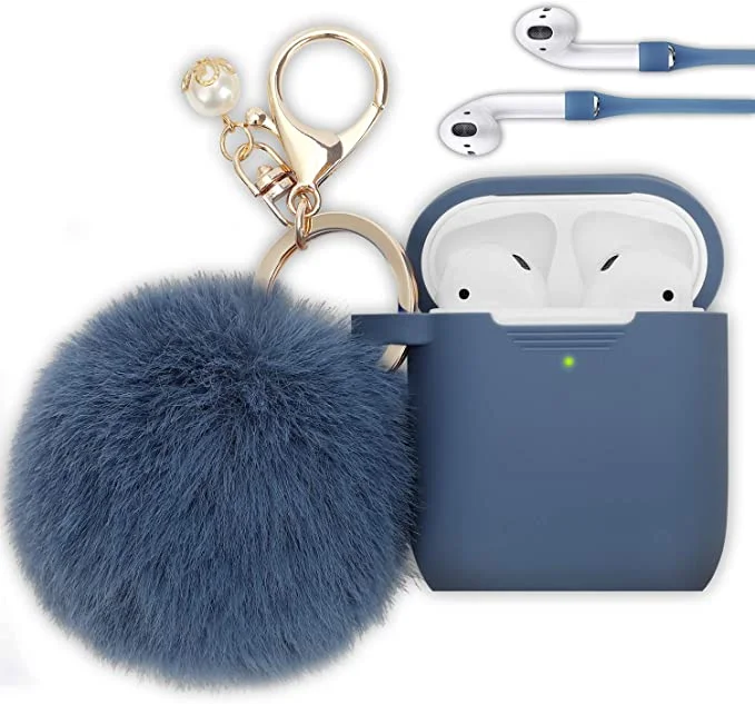 

2021 Luxury Cute Silicone Cover Skin Case for Airpods Case with Fluffy Fur Ball Keychain Strap for Apple Airpod 1 2, Many colors available