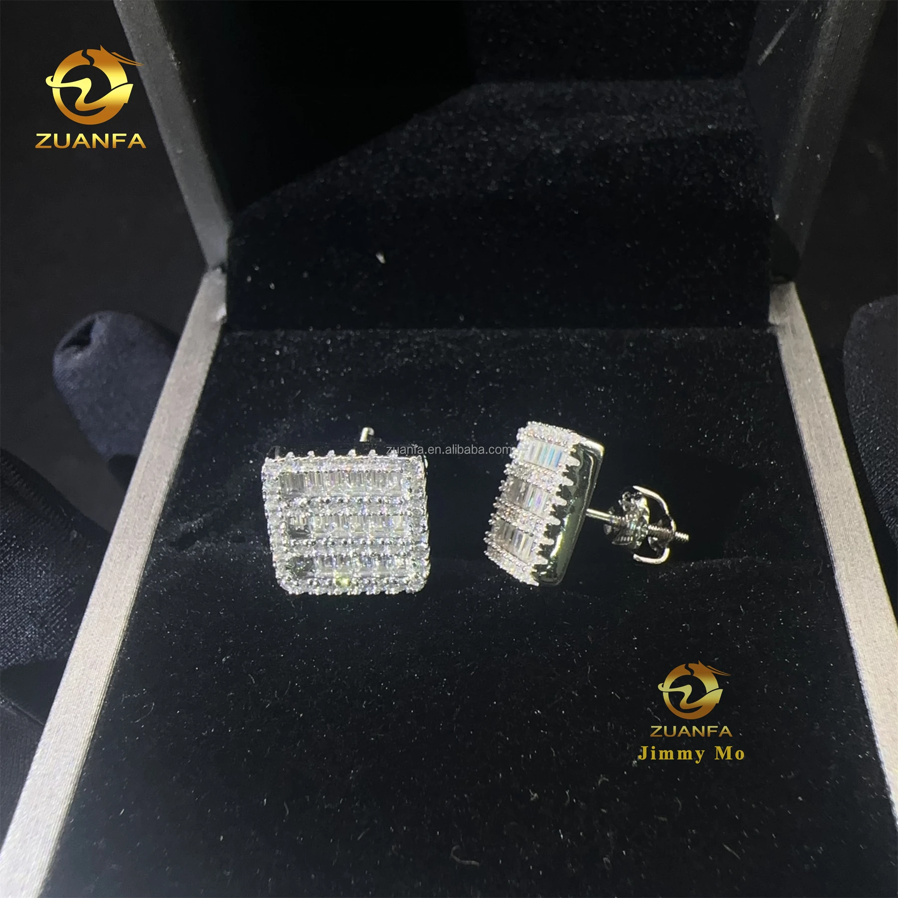 Popular Style Luxury Rapper Style Iced Out Hip Hop Man Stud Earrings Moissanite Diamond Screw Back Stud Earring 925 Silver