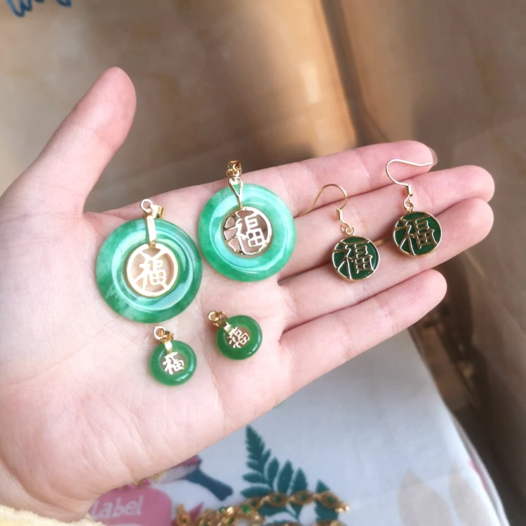 

Jialin Jewelry 2021 new styles 14k gold earrings for women Nature stones hoop earring,green jade earrings chinese agate