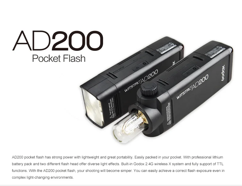 Universal Godox Ad200 Ttl 2.4g Hss 1/8000s Pocket Flash Light Double