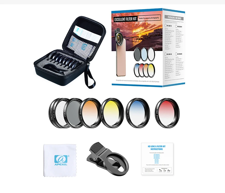 

Factory price APEXEL 37UV-7G  Gradient Multi-Color Lightweight Filter for cellphone