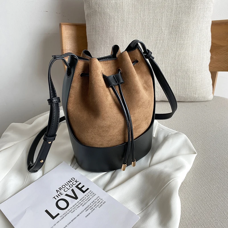 

stylish luxury small leather bucket shape women bag designer fashion laides unique bucket drawstring shoulder crossbody bags