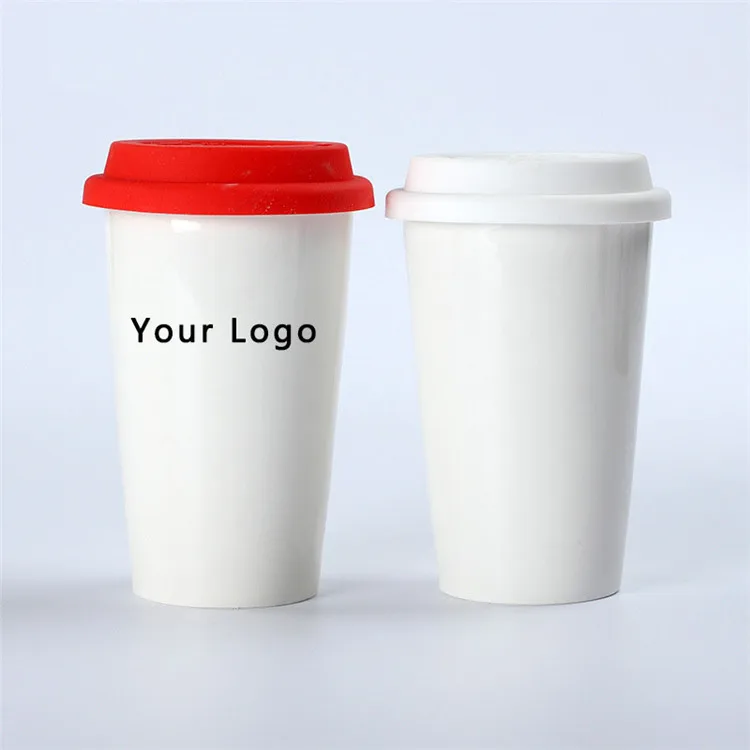 

High quality custom logo double wall porcelain cup ceramic mug with silicon lid, Same as picture or customized