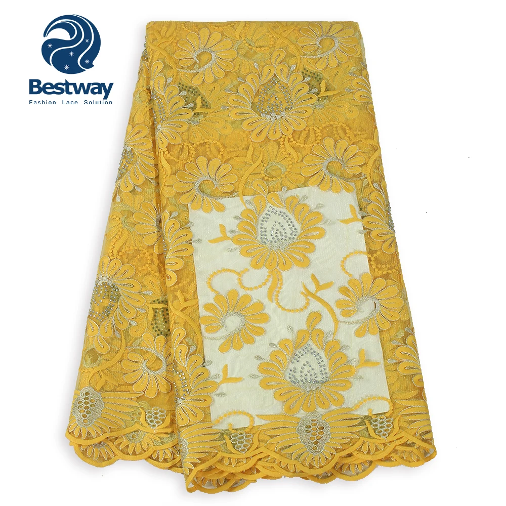 

Bestway China factory African French Lace Fabrics with Stones For Lady Dresses, Wine red;yellow;peach;pink;burgundy