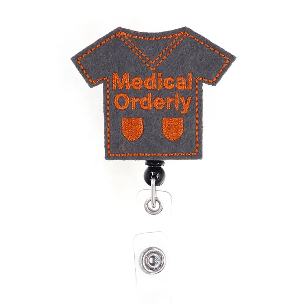 Wholesale Retractable Medical Orderly T-shirt felt nurse id badge holder silver badge reel clip for doctor/nurse gift, As picture