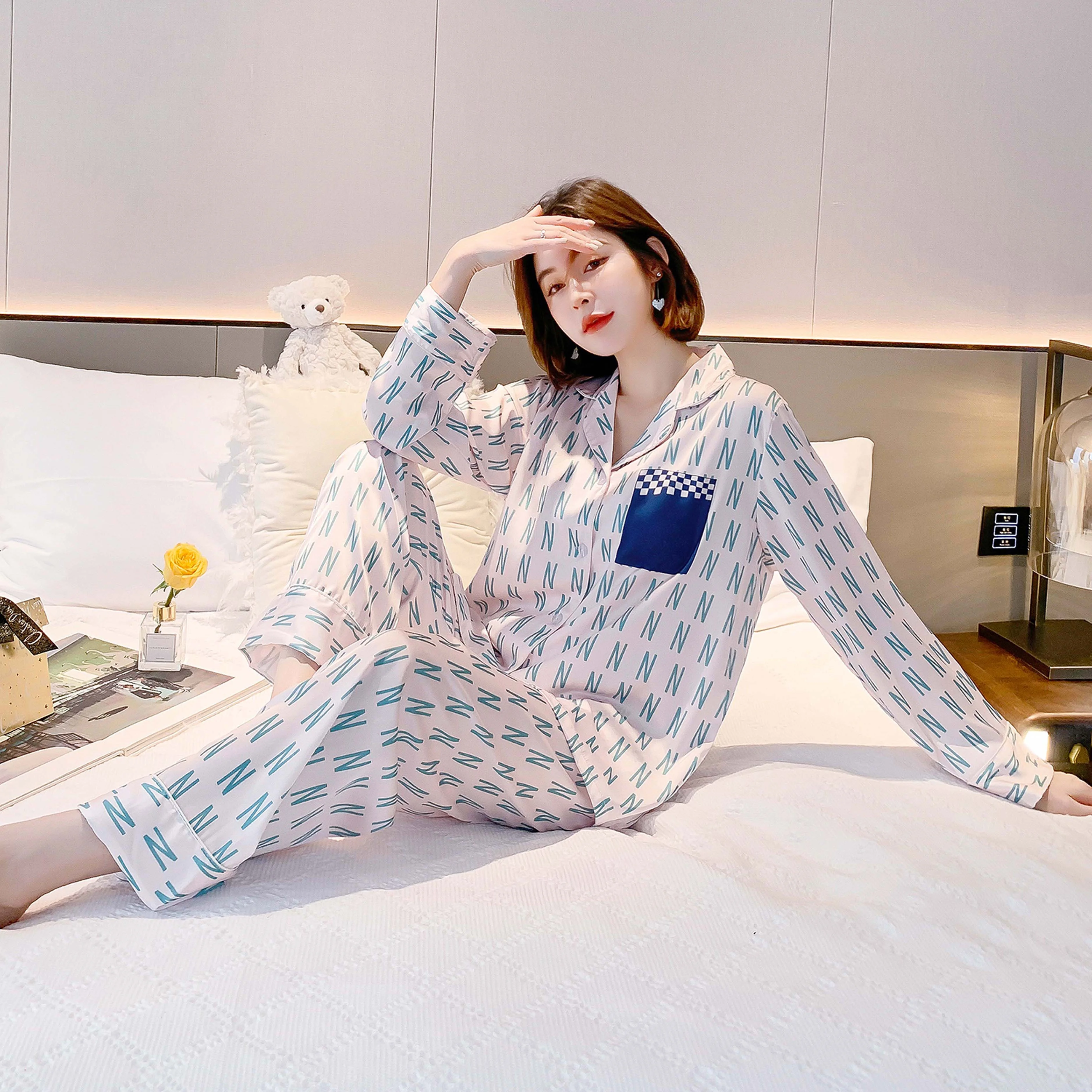 

wholesale silk Pajama Sleepwear for women New arrivals luxury silk satin Pajamas plus size floral summer nightwear