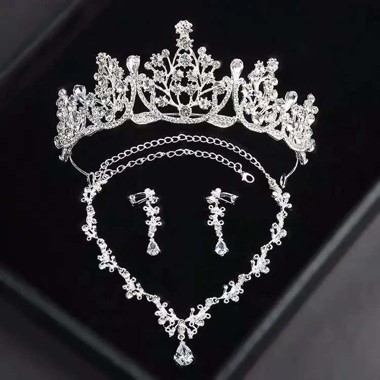 

Crystal Bridal Tiara Wedding Jewelry Rhinestone Crown Earrings and Necklace Set