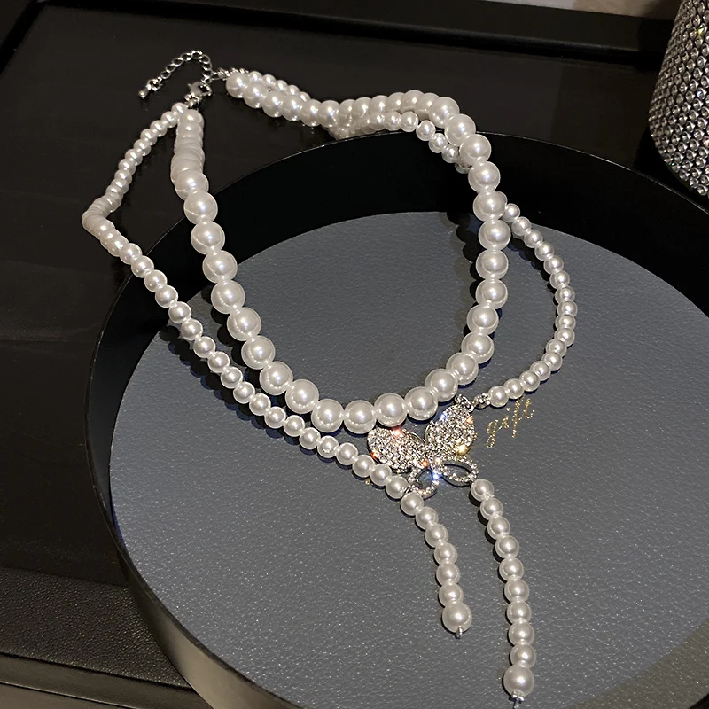 

fashion women pearl beads 2021 butterfly necklace jewelry