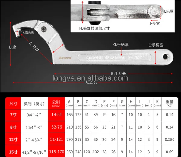 CRV Stainless Steel Semi-Circular Adjustable Hook Wrench - Universal ...