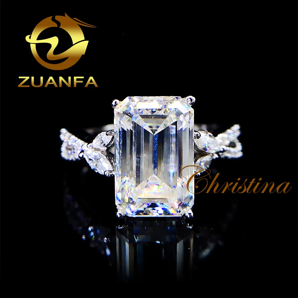 

Fine jewelry 14K real gold lab diamond jewelry ring special design emerald cut moissanite diamond ring