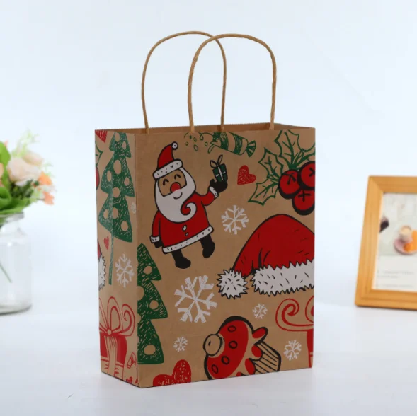 

HDPKChristmas Kraft Gift Bags with Assorted Christmas Prints for Kraft Bags for School Classrooms and Party Favors