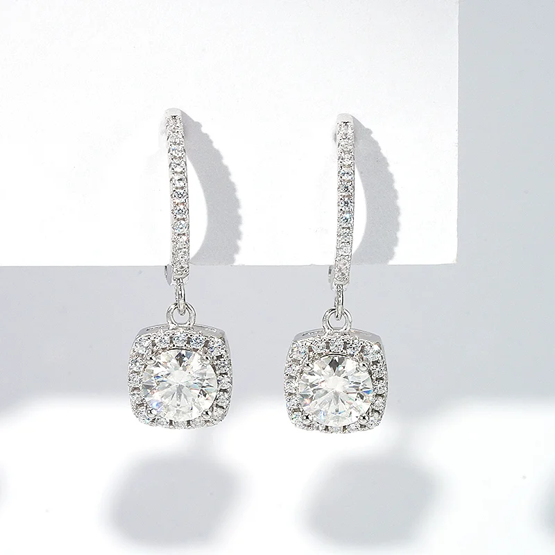 0.5CT DEF VVS Luxury Women Fine Gemstone Jewelry Silver 925 Sterling Gold Plated Earrings Drop Hoop Moissanite Earrings