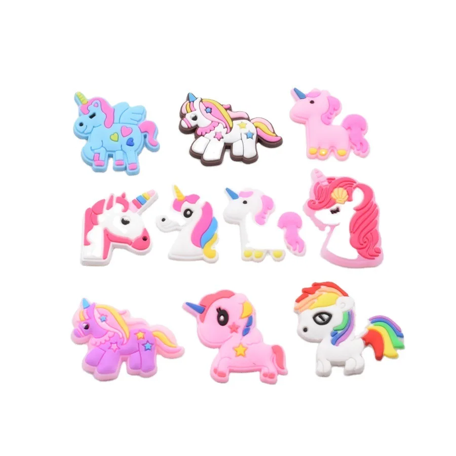 

PVC Shoes Accessories unicorn Hot Summer Beach Garden shoes Croc Charm DIY Bracelet Kids girl Party Gift, As picture