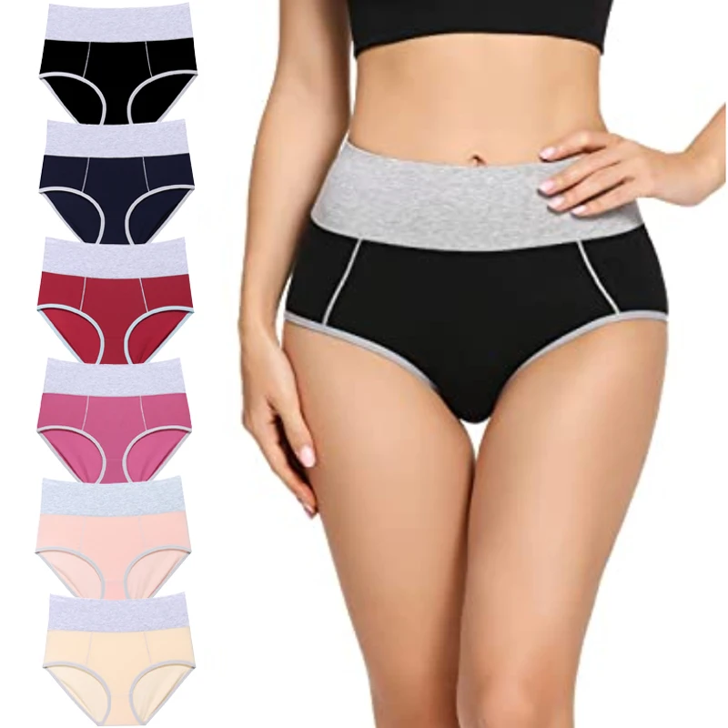 

High quality Dropshipping panties underwear Women's Underwear Breathable High Waist Cotton Briefs Plus Size Panties, 6 colors as picture