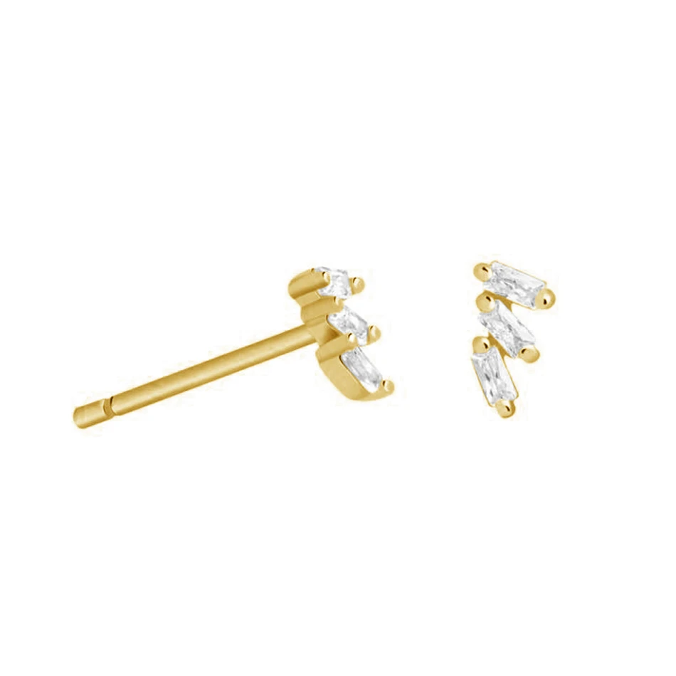 

luxury jewelry factory wholesale 18k gold plated 925 sterling silver trio baguette cubic zircon stud earrings
