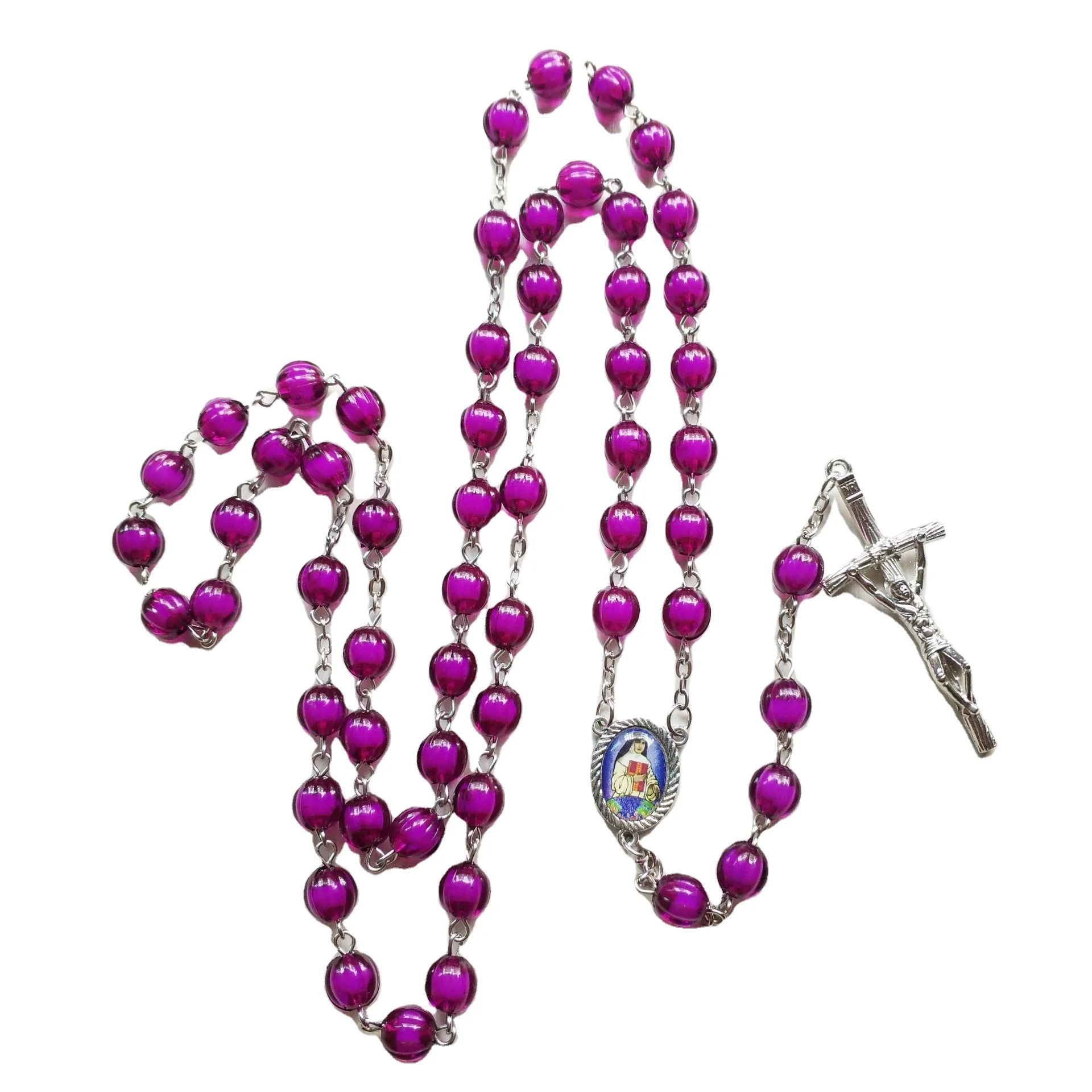 

Wholesale Hot Sale Religious Purple Rosary Cross Christian Prayer Ceremony Men and Women Catholic Jewelry Necklace, Colors