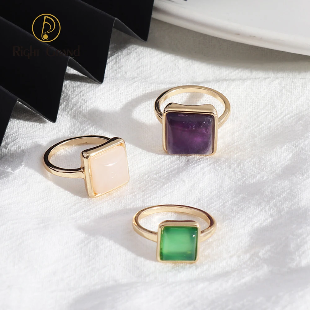 

Natural gemstone crystal rings healing energy rose quartz amethyst square candy crystal stone ring for women jewelry