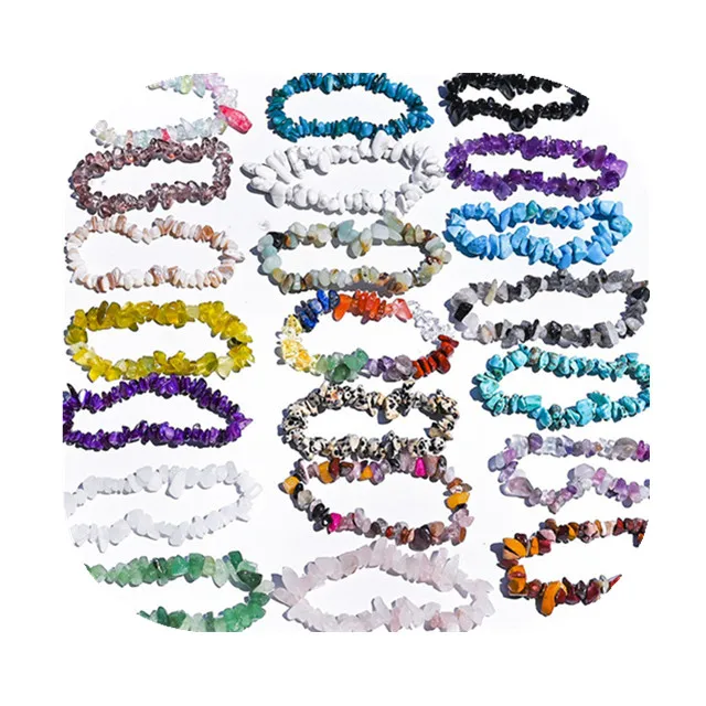 

Special New Fashion Natural Stone Bracelet Crystal Gravels Gemstone Elastic Chips Bracelet For Men And Women