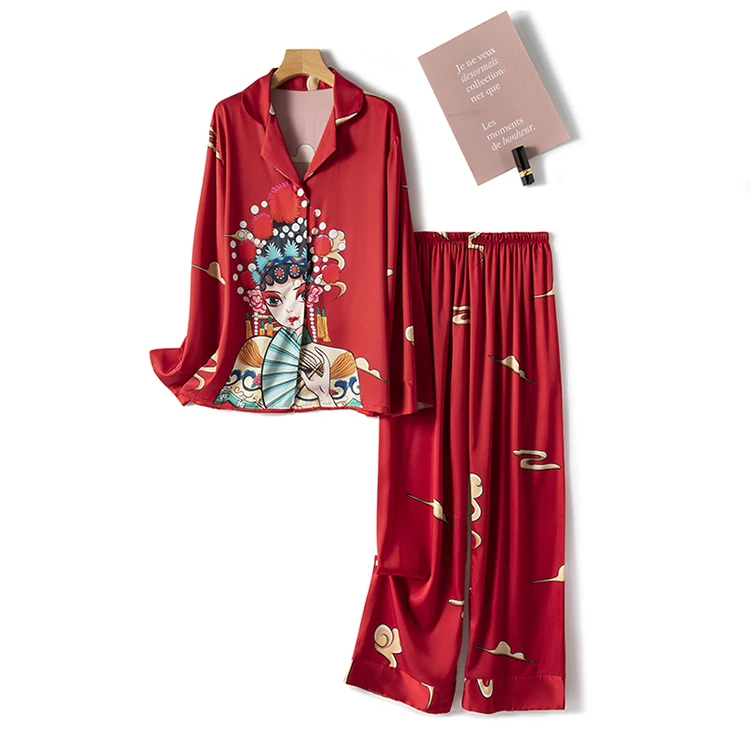 

Wholesale High Quality Chinese style women pajama set home wear satin sleepwear silk pajama for women