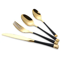 4 Pieces knife fork spoon metal gold wedding cutlery set 304 stainless steel for gift box