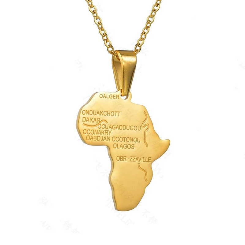 

High Quality Hip-hop Style african map jewelries necklace Pendant Necklaces Gold Color Jewelry For Women, Picture shows