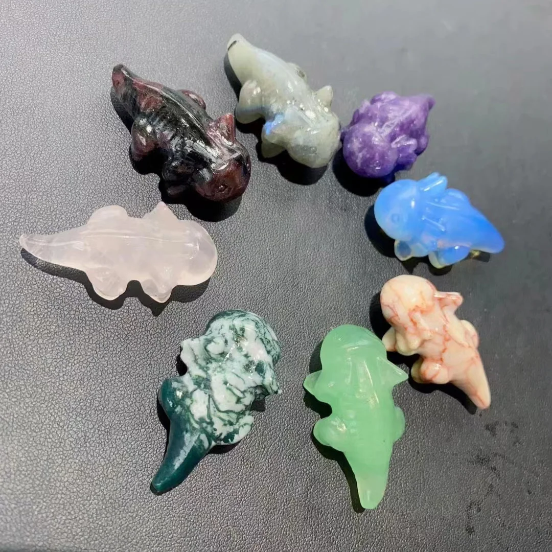

Hand Carved 1.5inch Natural Multi Semi Precious Gemstone Crystal Healing Stone Cute Animal Crystal Axolotl Carving For Gift
