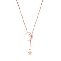 

x981455d Moda Bijoux Joyas Adjustable Rose Gold Plated Brass Chain Hollow Crescent Moon and Star Lariat Necklace