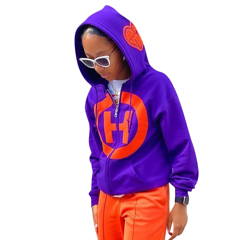 

MS643 Jackets New Trend Fashionable Girl's Casual Pullover Zip-up Hoodies Coat Long Sleeve Loose Hooded Sweatshirt Streetwear, Picture color