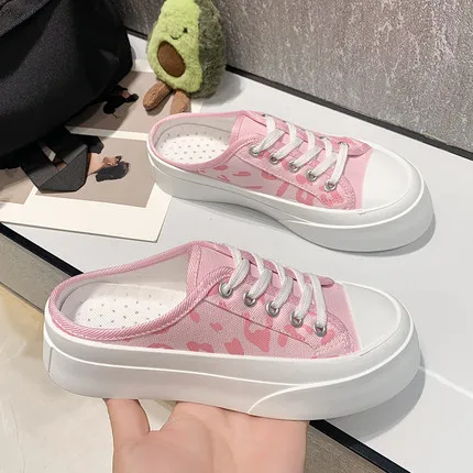 

2021 new thick-soled big-toed canvas shoes women's summer white increased muffins all-match sneakers half-drag white shoes