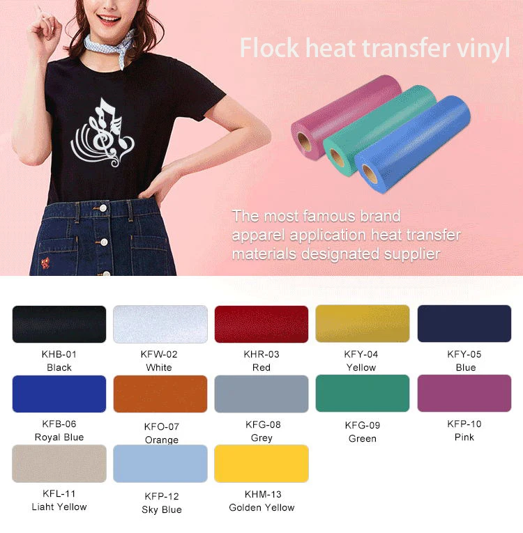 Wholesale Pu Film Flex Sticky Vinyl Flock Heat Transfer Vinyl Htv Sheet Tshirt Iron On Heat