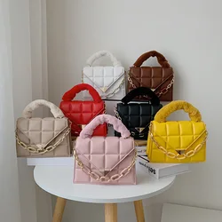 Diamond Portable Square Handbag Female Simple Solid Color Chain Plush Bag