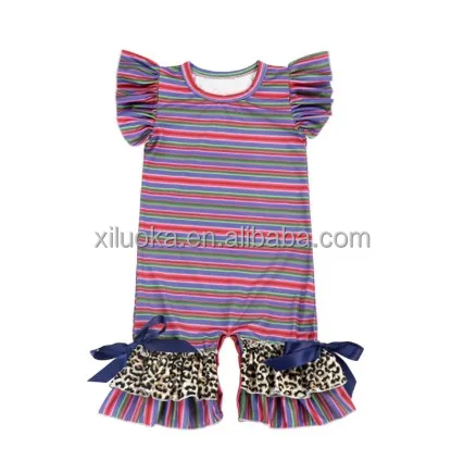 

High Quality OEM Design Summer Leopard Lace Flutter Sleeve Baby Girl Romper, Picture