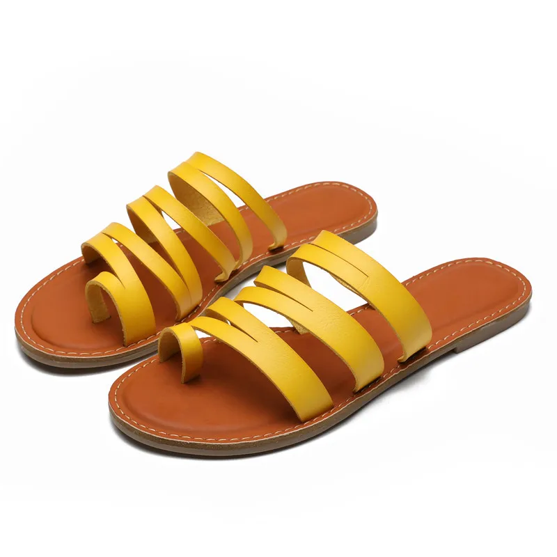 

Drop Shipping Summer sandalias para dama mujer Ladies flats sandal Slides fashion Straps Sandales For Women, Brown/black