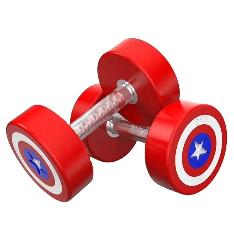 

In Stock Ready to ship TPU coat round head 2.5-50kgs weights dumbbell iron Captain-America commercial gym dumbbells