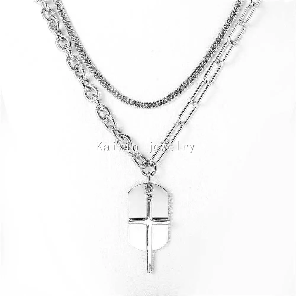 

Cross hip hop Necklace stainless steel Korean jewelry double layer men's and women's jewelry