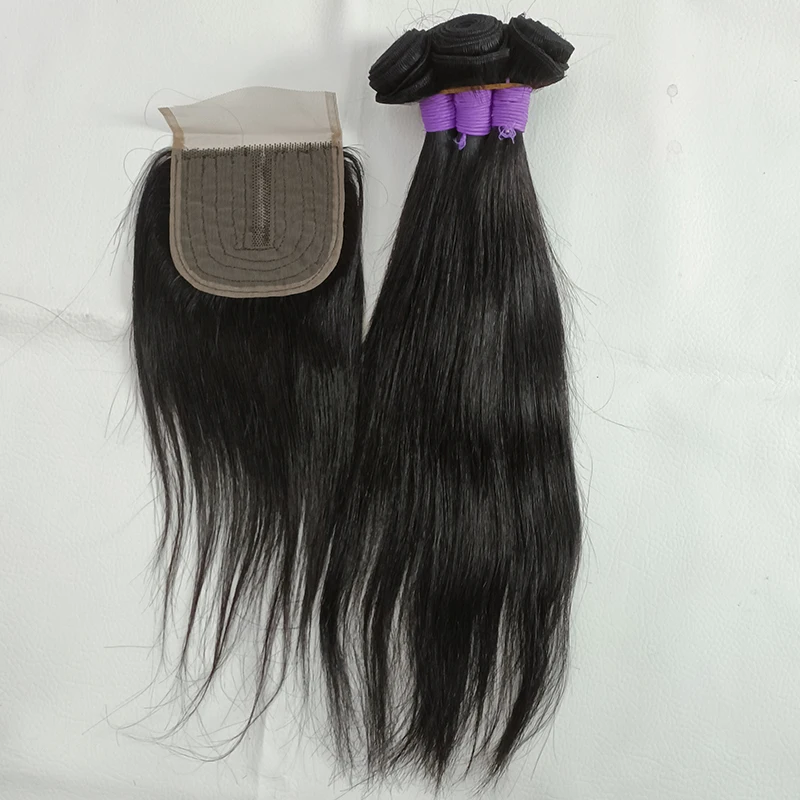

Letsfly Straight Indian Human Hair Bundles with Closure T Part Top Closure 4 Set 4 Head 50g/pcs Hair Supplier Free Shipping