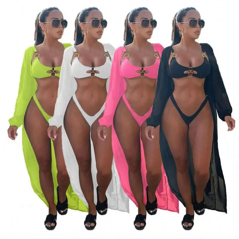 

New product ideas 2021 sexy 3 piece swimsuit solid color bikinis woman swimwear & beachwear
