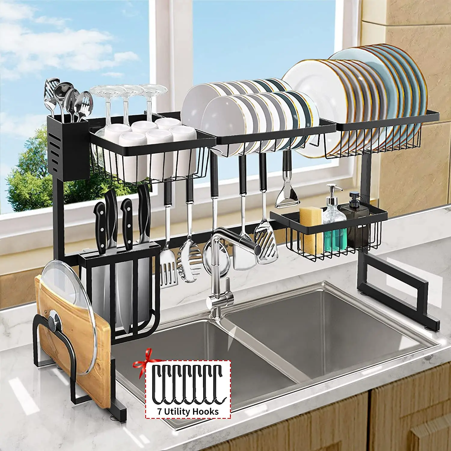 

modern kitchen utensils Chopping block organizer stainless steel the adjustable retractable drainer drying black sink dish rack