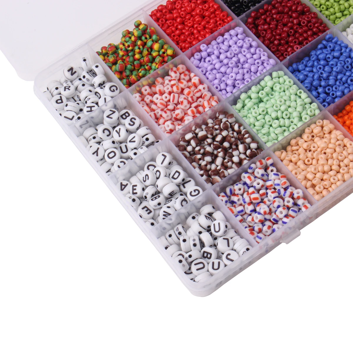 

10000pcs Glass Seed Beads Letter Beads,Small Pony Stripe DIY Beads Assorted Kit with Organizer Box for DIY Jewelry Making, Beadi