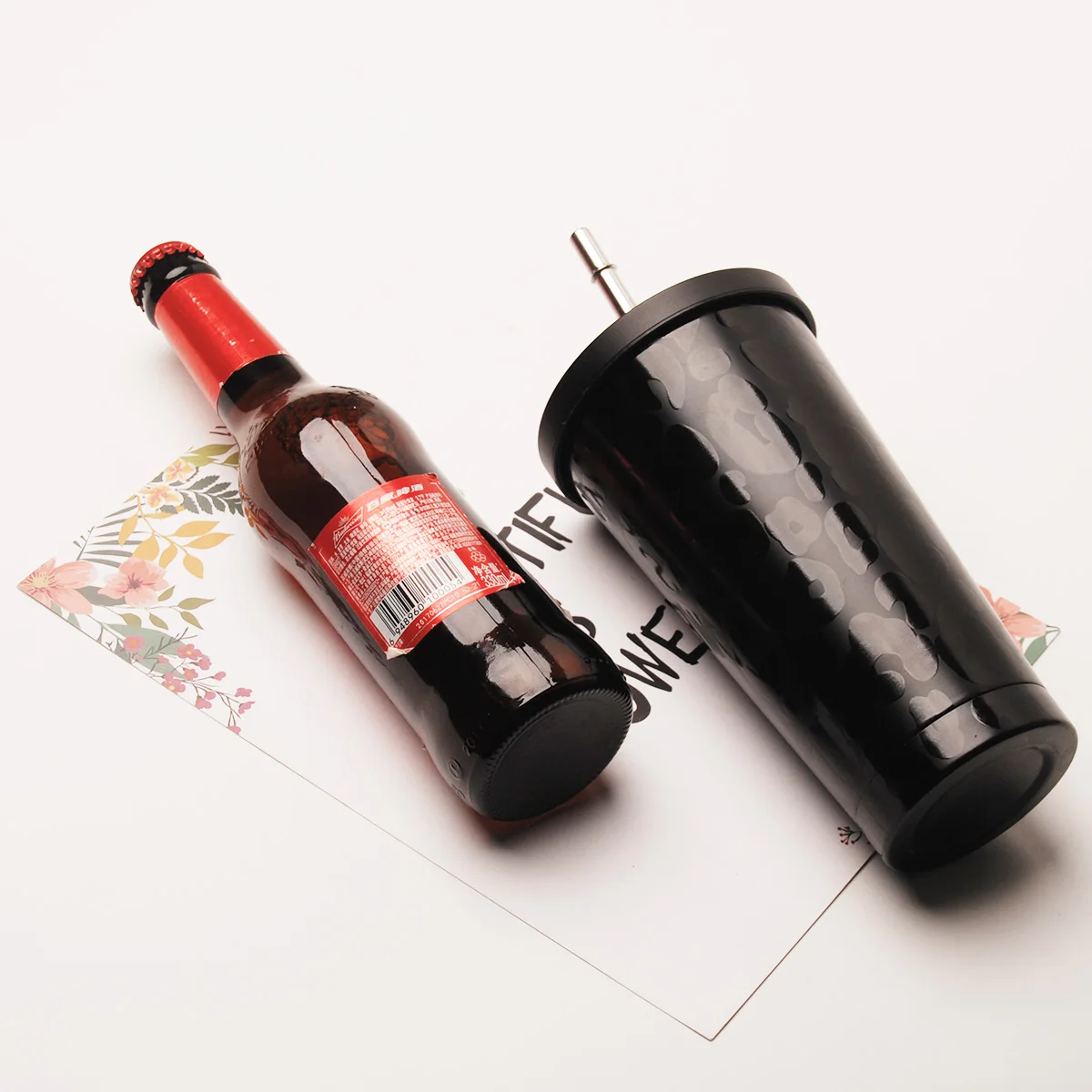 

Wholesale 16oz Black Leopard Printed Coffee Mugs Double Wall Stainless Steel Cups Vacuum Tumbler with Straw DOM112-1175