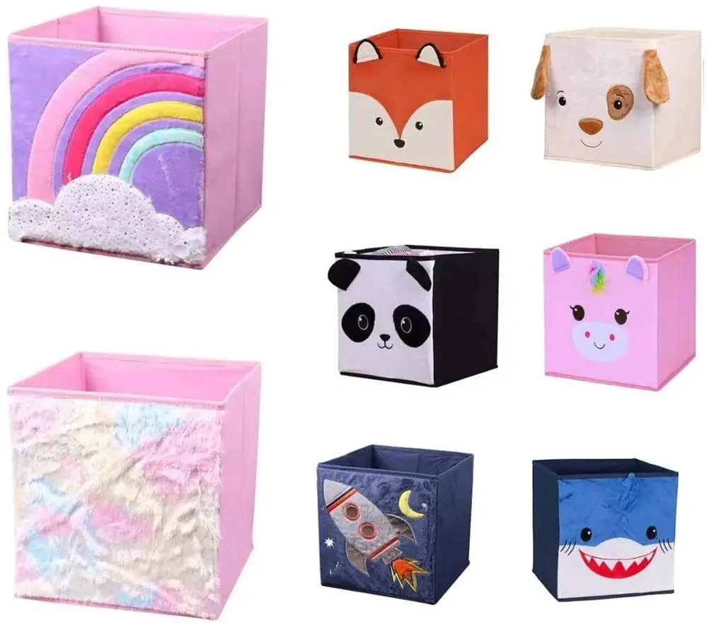 

Cubes Toys Storage Bins Cartoon Animal Storage Box Kids Cube Storage Bins Foldable Fabric Cloth Toy Organizer for Stuffed