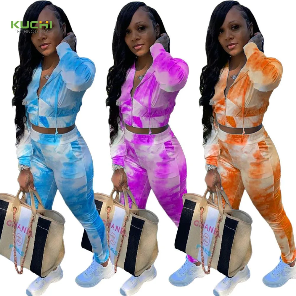 

hot sale 2020 Women Fall Tie Dye Hoodie Clothing Two Piece Set Biker Short Sets Tracksuits Women 2 Piece Set Outfits Jogger