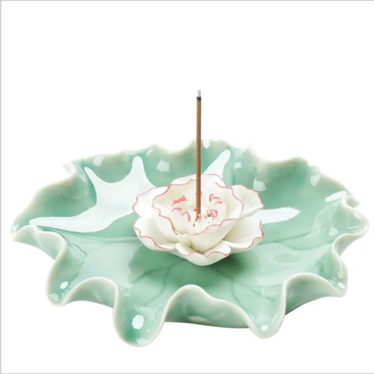 Incense Holder Lotus Flower Ceramic Incense Stick Burner Incense Stick Holder Ash Catcher Home