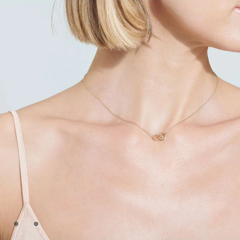 Joolim Jewelry Gold Plated Double Ring Pendant Choker Necklace Stainless Steel Jewelry Wholesale