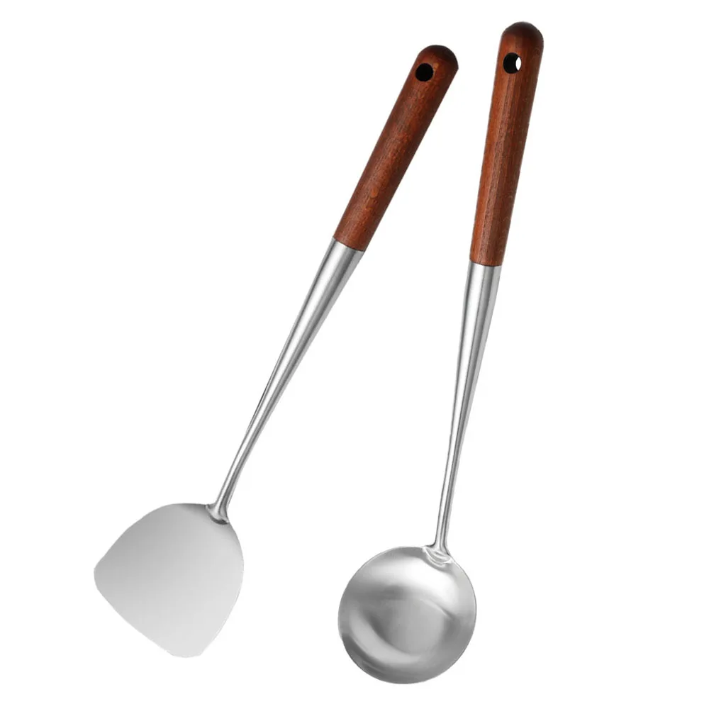 

Kitchen Spatula and Ladle Cooking Tool Set 17 Inches Spatula For Wok Stainless Steel Wok Spatula Kitchen Tools, Sliver